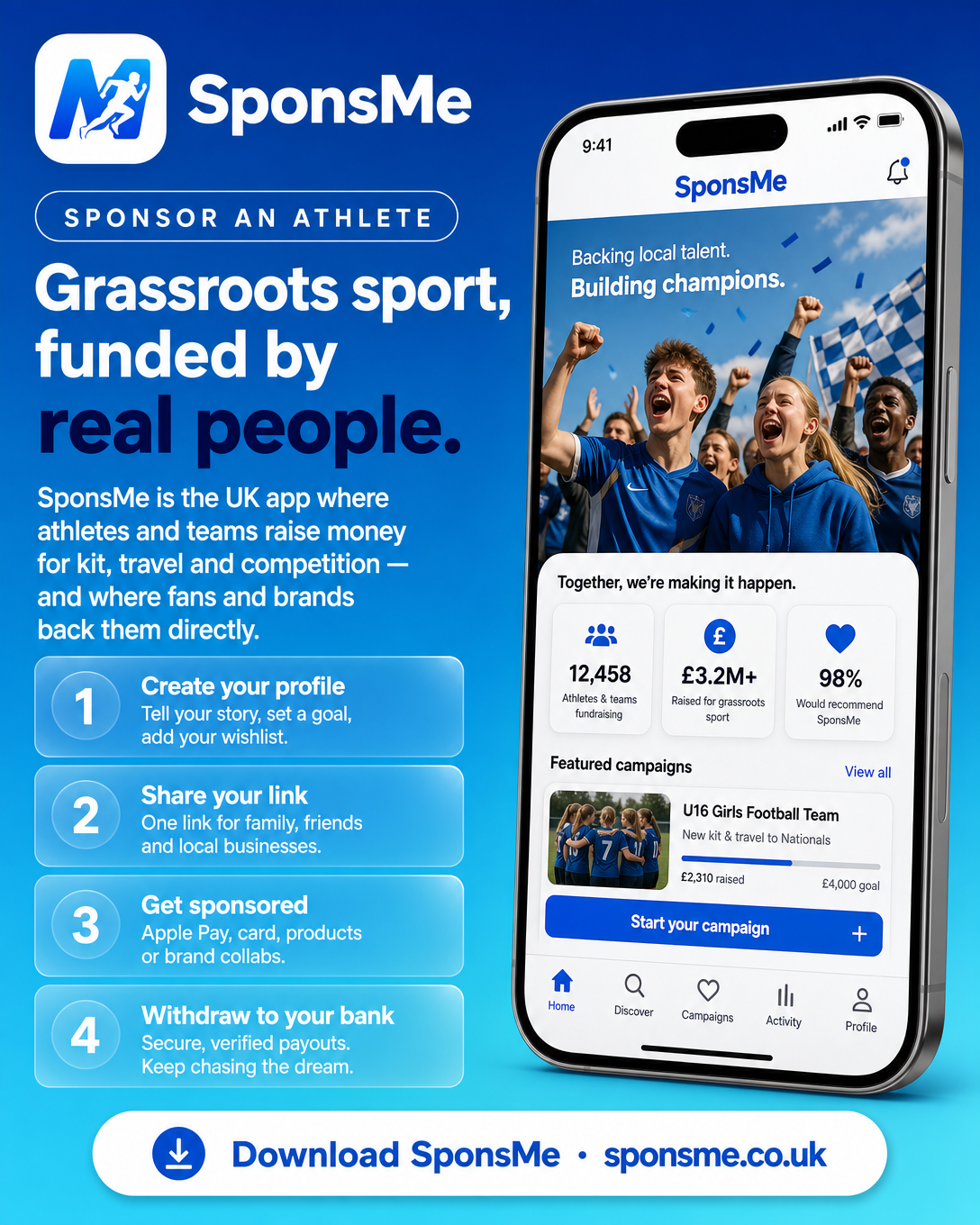 SponsMe app homepage
